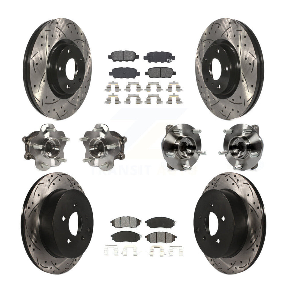 Front Rear Hub Bearing Coated Brake Rotor Pads Kit (10Pc) For 2015-2017 INFINITI QX70 AWD KBB-111040