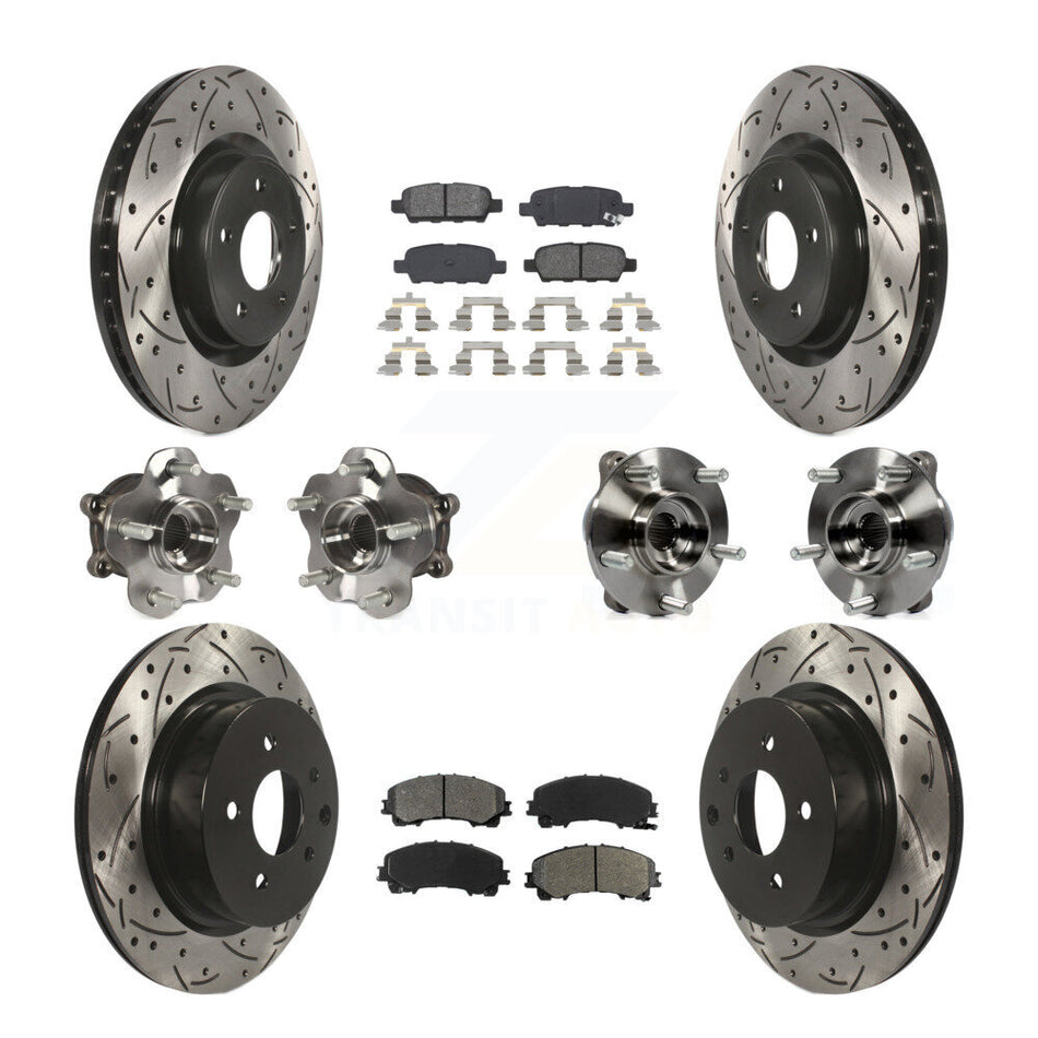 Front Rear Hub Bearing Coated Brake Rotor Pads Kit (10Pc) For 2016-2017 INFINITI QX50 AWD KBB-111045