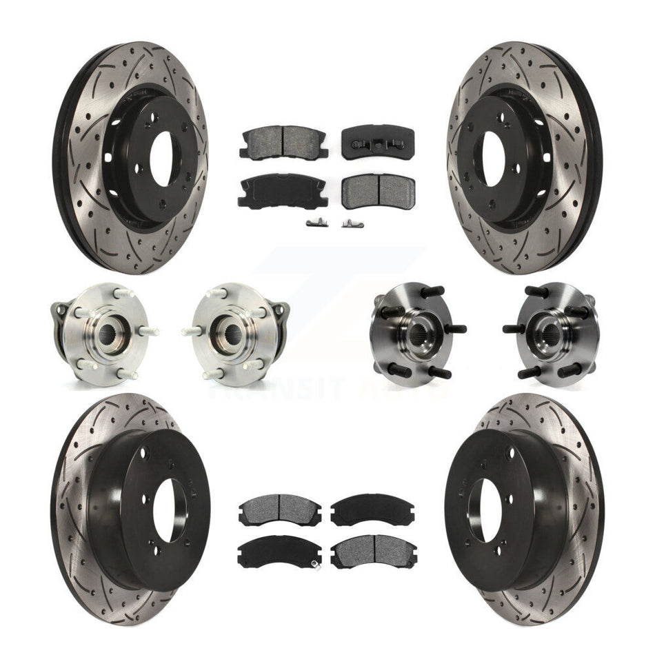 Front Rear Hub Bearings Assembly Coated Disc Brake Rotors And Semi-Metallic Pads Kit (10Pc) For 2010-2011 Mitsubishi Lancer Ralliart Sportback with AWD KBB-111046