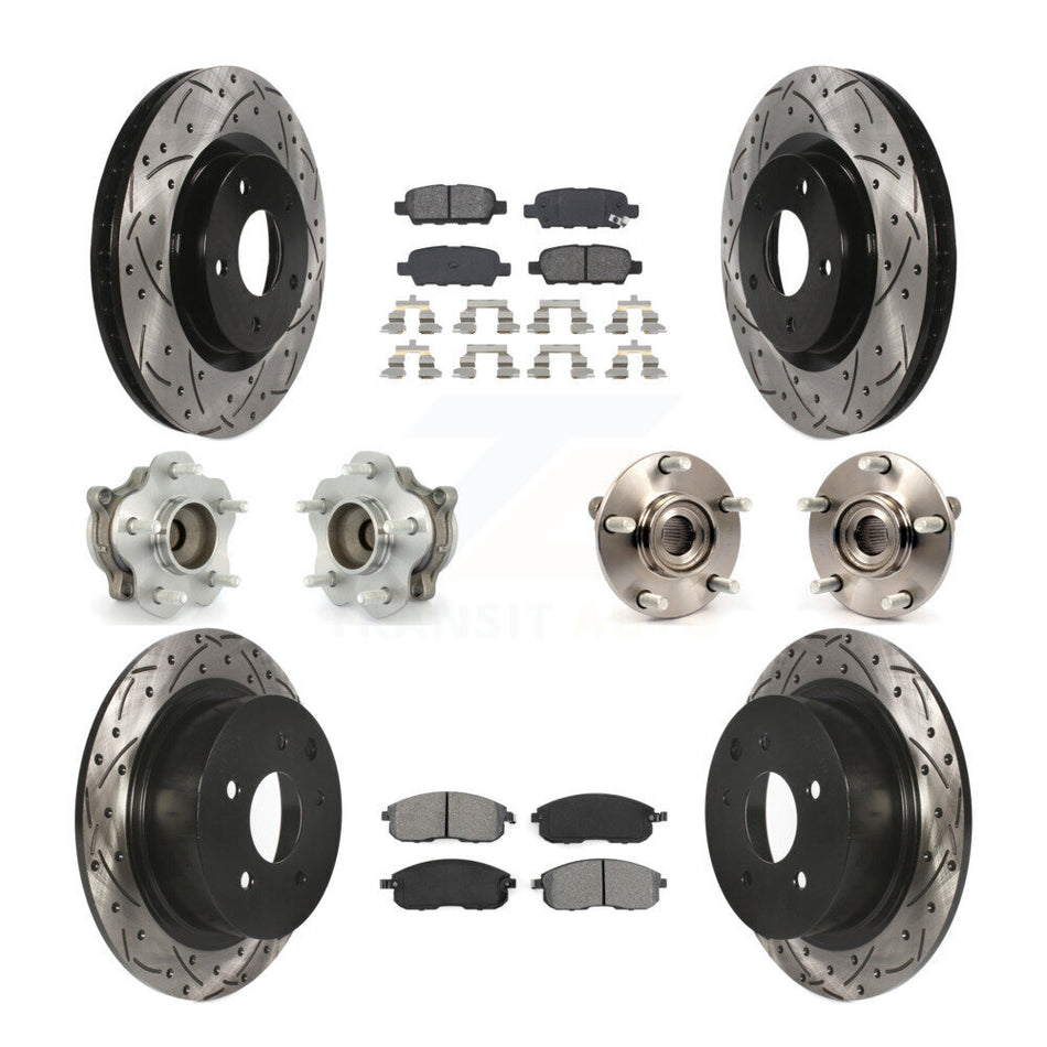 Front Rear Hub Bearings Assembly Coated Disc Brake Rotors And Semi-Metallic Pads Kit (10Pc) For 2007-2012 Nissan Sentra SE-R with 2.5L KBB-111047
