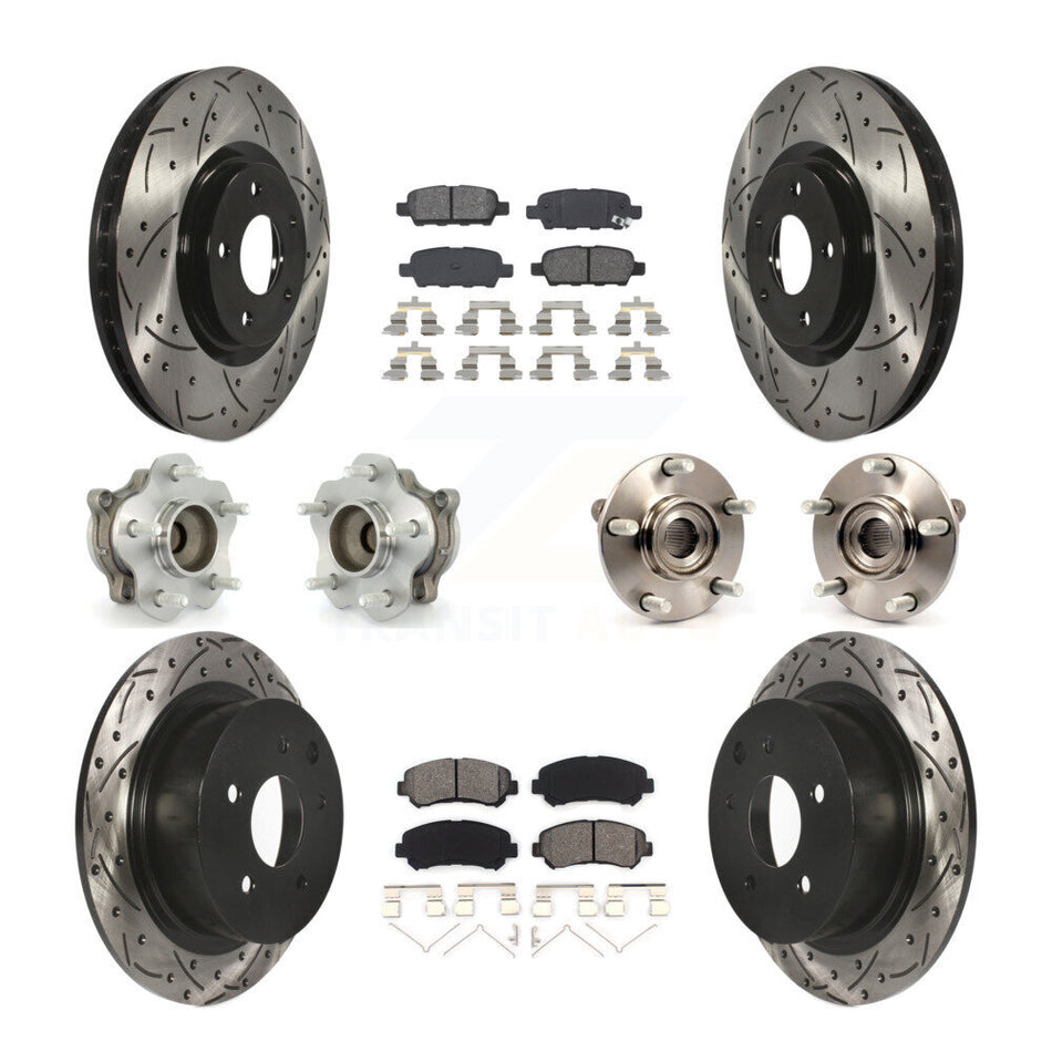 Front Rear Hub Bearings Assembly Coated Disc Brake Rotors And Semi-Metallic Pads Kit (10Pc) For 2007-2012 Nissan Sentra SE-R Spec V with 2.5L KBB-111048