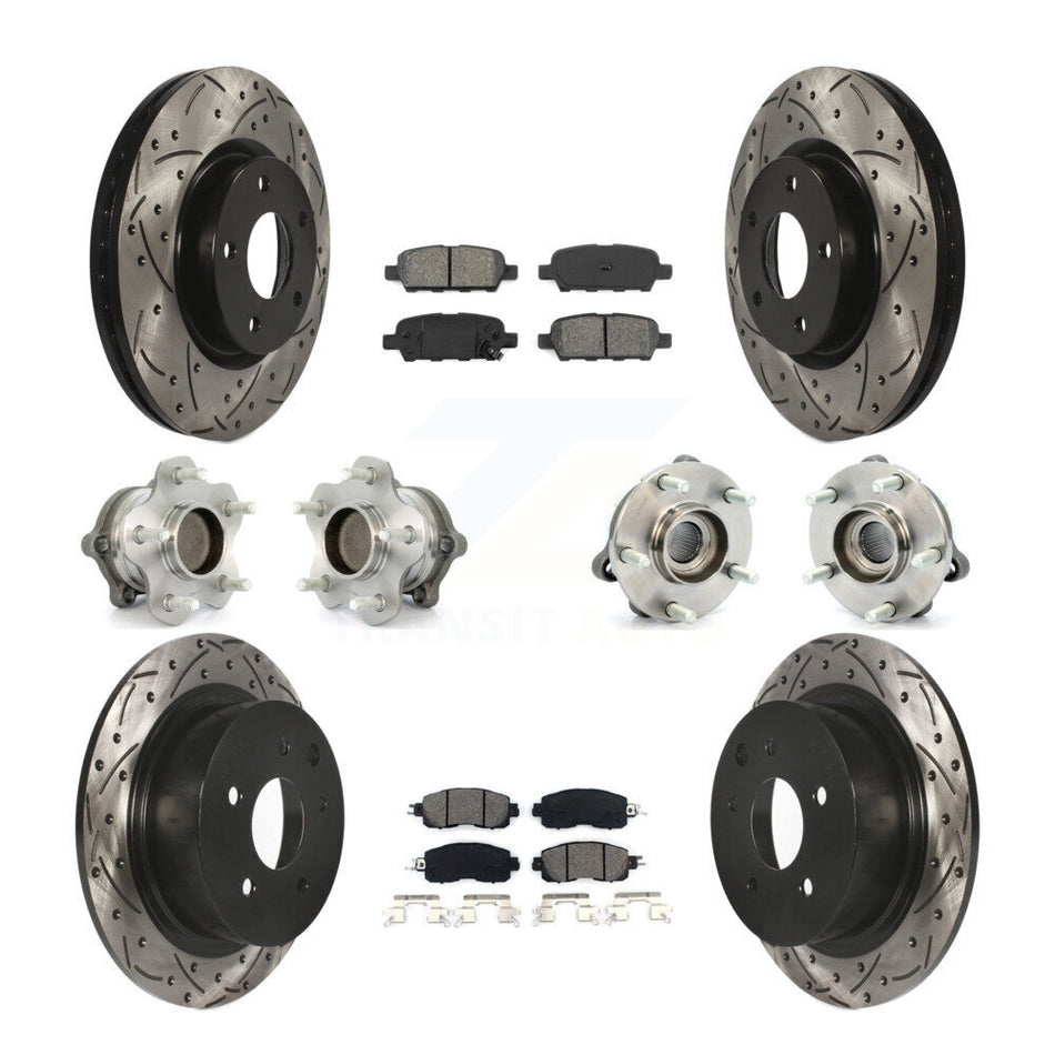 Front Rear Hub Bearings Assembly Coated Disc Brake Rotors And Semi-Metallic Pads Kit (10Pc) For Nissan Altima KBB-111050