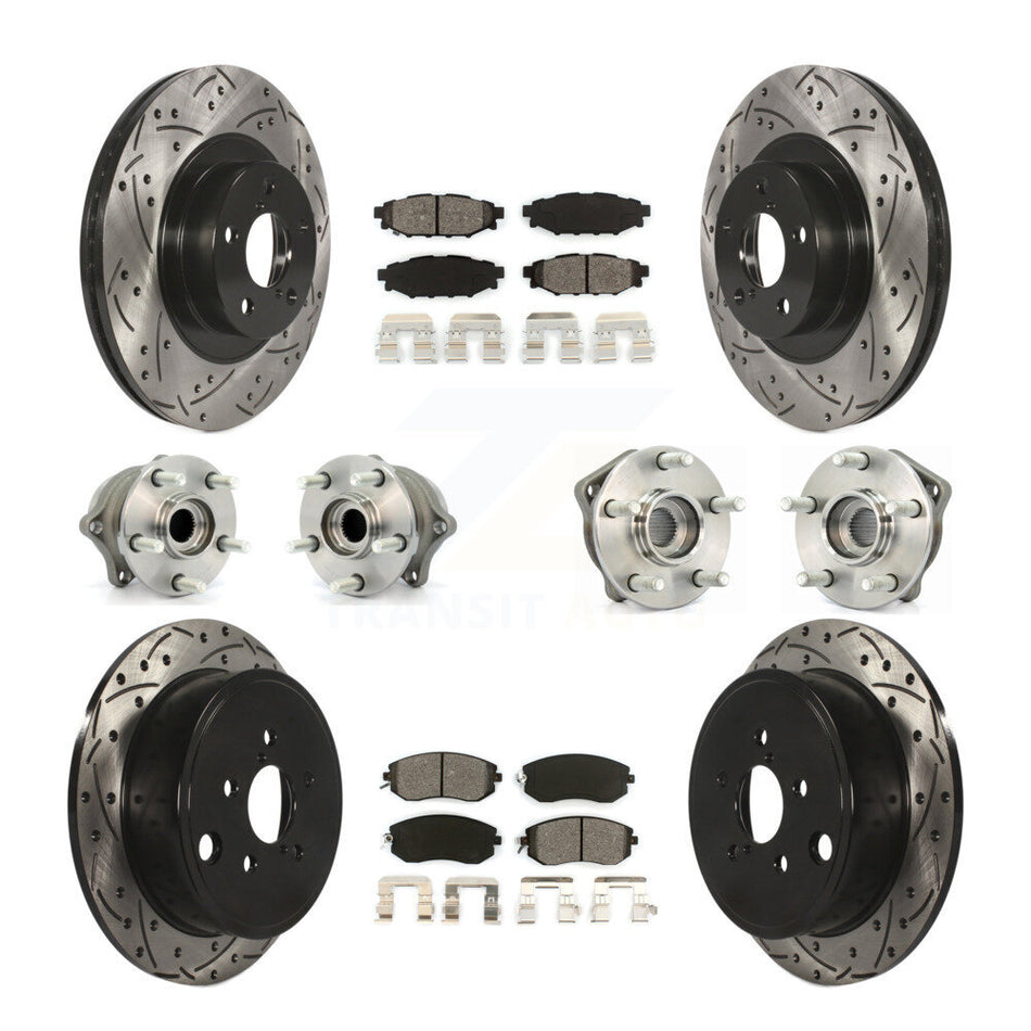 Front Rear Hub Bearings Assembly Coated Disc Brake Rotors And Semi-Metallic Pads Kit (10Pc) For Subaru Outback Impreza Forester Legacy KBB-111054