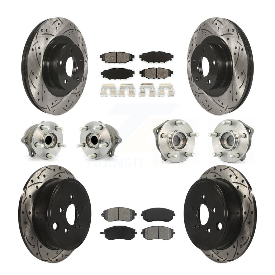 Front Rear Hub Bearings Assembly Coated Disc Brake Rotors And Semi-Metallic Pads Kit (10Pc) For Subaru Outback Forester Impreza Legacy KBB-111055