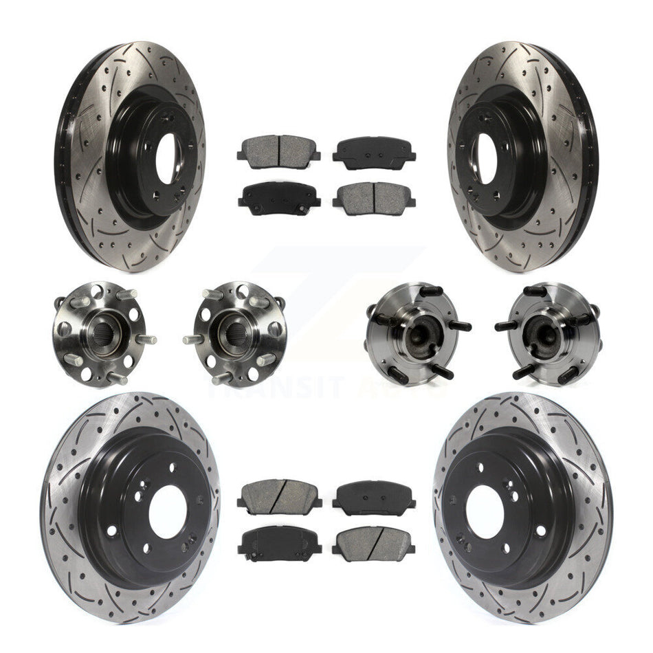 Front Rear Hub Bearings Assembly Coated Disc Brake Rotors And Semi-Metallic Pads Kit (10Pc) For Hyundai Genesis Coupe KBB-111060
