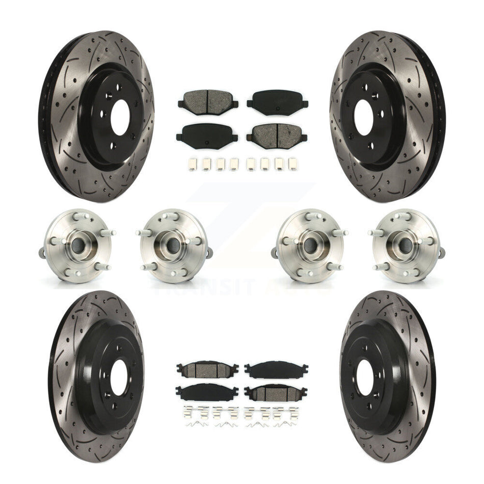 Front Rear Hub Bearings Assembly Coated Disc Brake Rotors And Semi-Metallic Pads Kit (10Pc) For Ford Explorer KBB-111067