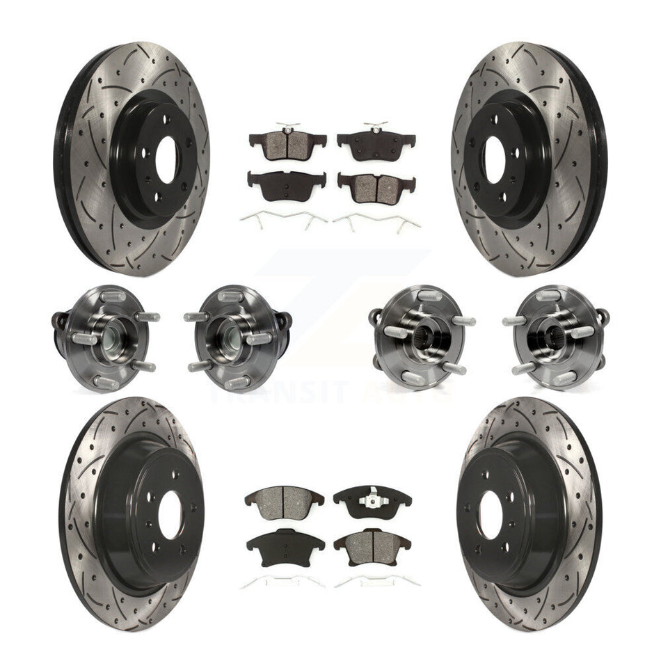 Front Rear Hub Bearings Assembly Coated Disc Brake Rotors And Semi-Metallic Pads Kit (10Pc) For Ford Fusion Lincoln MKZ KBB-111074