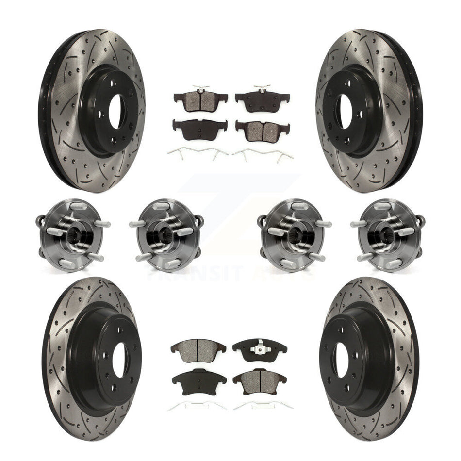 Front Rear Hub Bearings Assembly Coated Disc Brake Rotors And Semi-Metallic Pads Kit (10Pc) For Ford Fusion KBB-111075