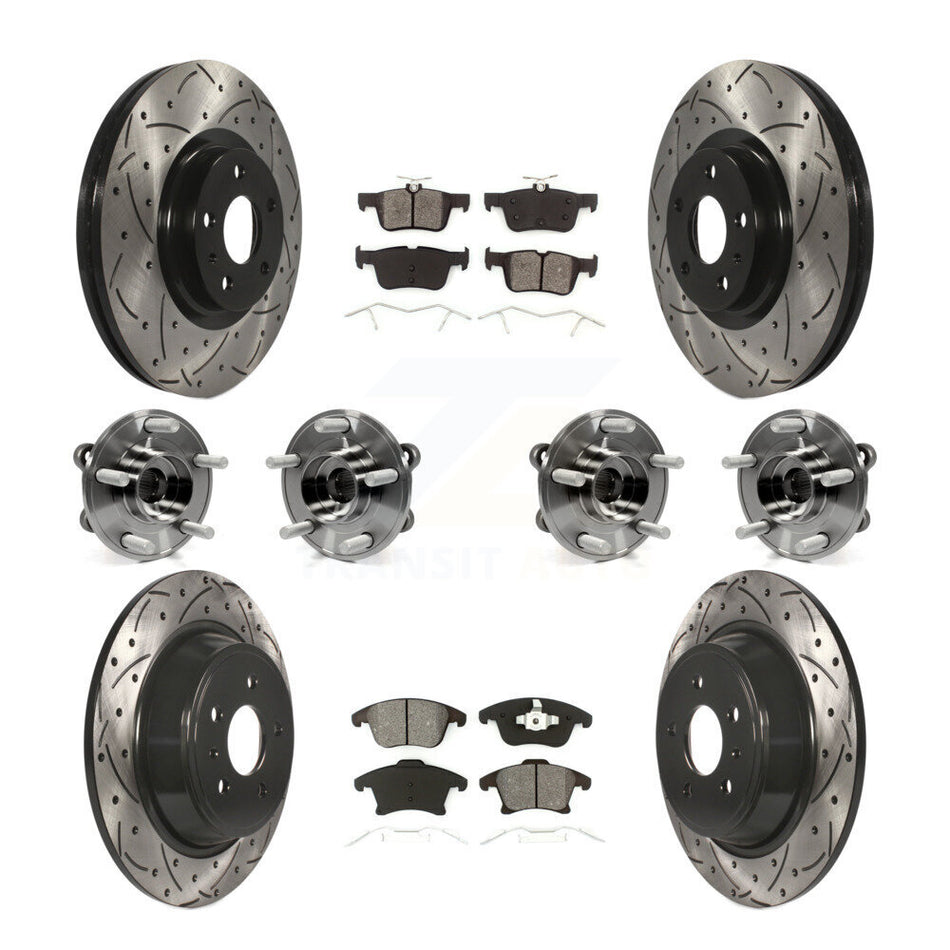Front Rear Hub Bearings Assembly Coated Disc Brake Rotors And Semi-Metallic Pads Kit (10Pc) For Ford Fusion Lincoln MKZ KBB-111076