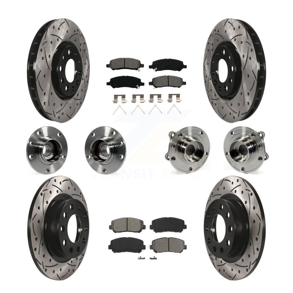 Front Rear Hub Bearings Assembly Coated Disc Brake Rotors And Semi-Metallic Pads Kit (10Pc) For 2013-2016 Dodge Dart KBB-111077