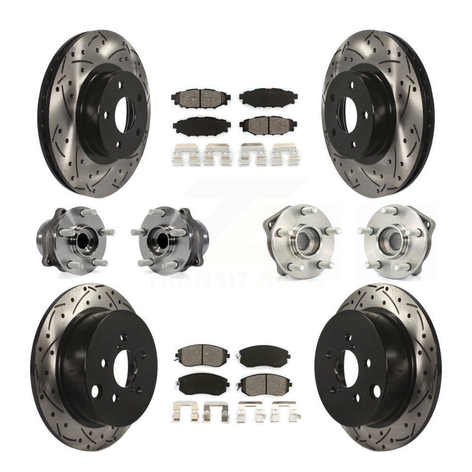 Front Rear Hub Bearings Assembly Coated Disc Brake Rotors And Semi-Metallic Pads Kit (10Pc) For 2012-2013 Subaru Impreza Limited Base Premium KBB-111080