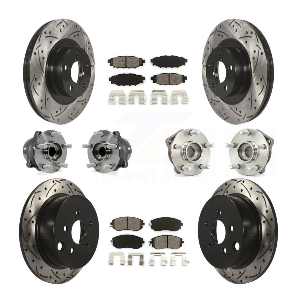 Front Rear Hub Bearings Assembly Coated Disc Brake Rotors And Semi-Metallic Pads Kit (10Pc) For 2013 Subaru XV Crosstrek With 292mm Diameter Rotor KBB-111081