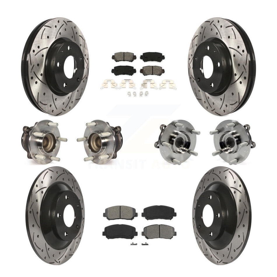 Front Rear Hub Bearings Assembly Coated Disc Brake Rotors And Semi-Metallic Pads Kit (10Pc) For Mazda CX-5 FWD KBB-111082
