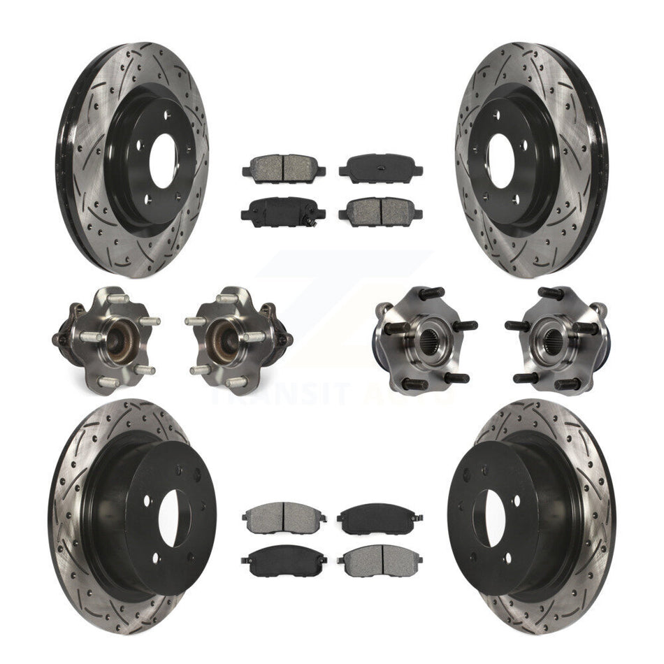 Front Rear Hub Bearings Assembly Coated Disc Brake Rotors And Semi-Metallic Pads Kit (10Pc) For 2017-2019 Nissan Sentra Turbocharged KBB-111087