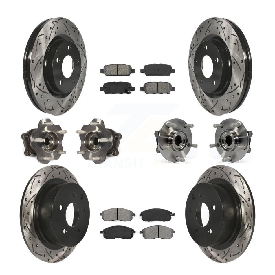 Front Rear Hub Bearings Assembly Coated Disc Brake Rotors And Semi-Metallic Pads Kit (10Pc) For Nissan Juke KBB-111091