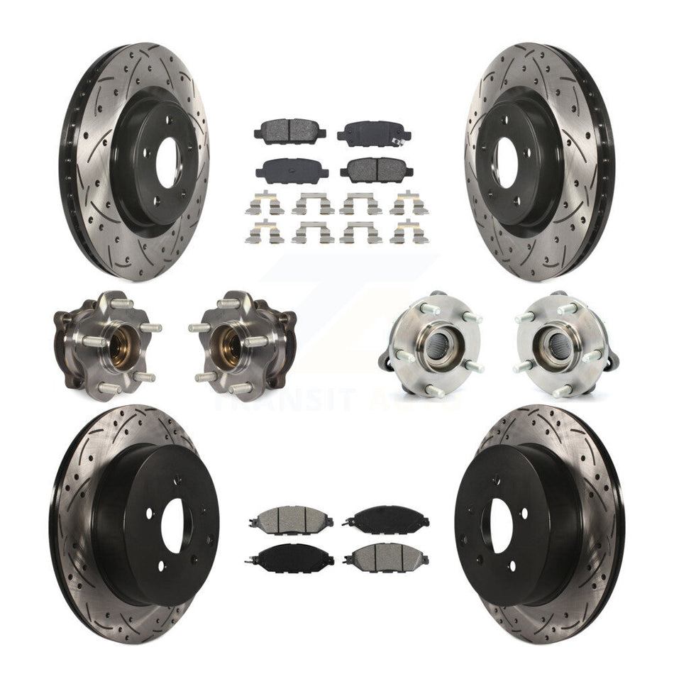 Front Rear Hub Bearings Assembly Coated Disc Brake Rotors And Semi-Metallic Pads Kit (10Pc) For Nissan Pathfinder Murano INFINITI QX60 JX35 KBB-111097
