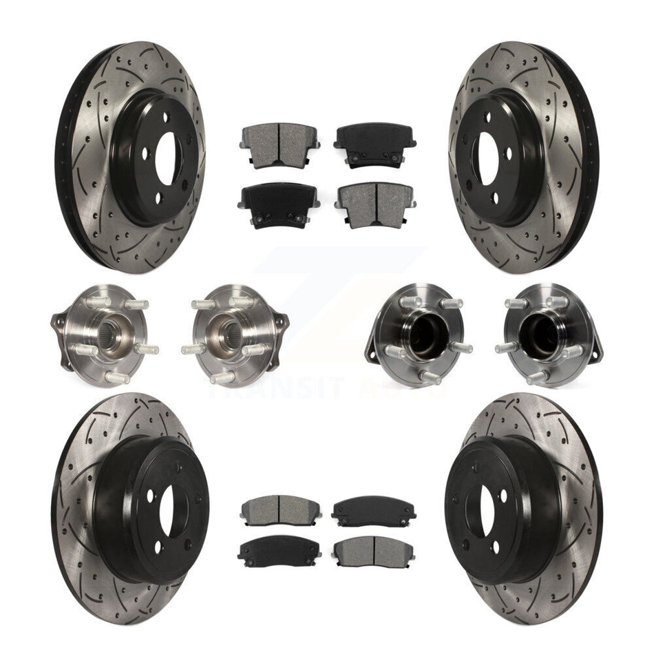 Front Rear Hub Bearings Assembly Coated Disc Brake Rotors And Semi-Metallic Pads Kit (10Pc) For Dodge Charger Chrysler 300 Challenger KBB-111103