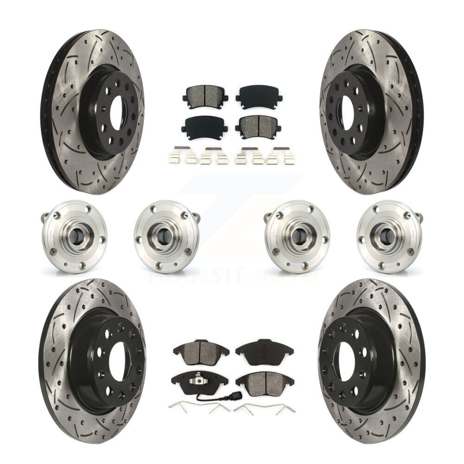 Front Rear Hub Bearings Assembly Coated Disc Brake Rotors And Semi-Metallic Pads Kit (10Pc) For Volkswagen Passat Audi A3 Quattro KBB-111109