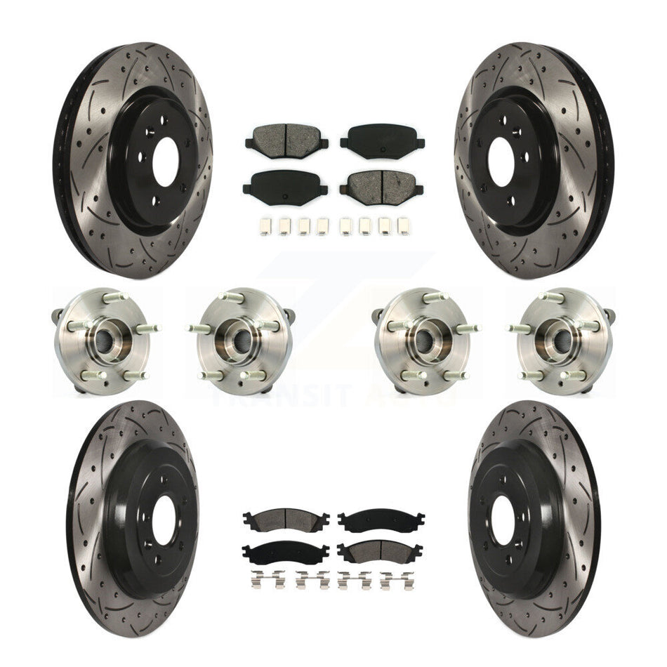 Front Rear Hub Bearings Assembly Coated Disc Brake Rotors And Semi-Metallic Pads Kit (10Pc) For 2010-2012 Ford Taurus SHO KBB-111116