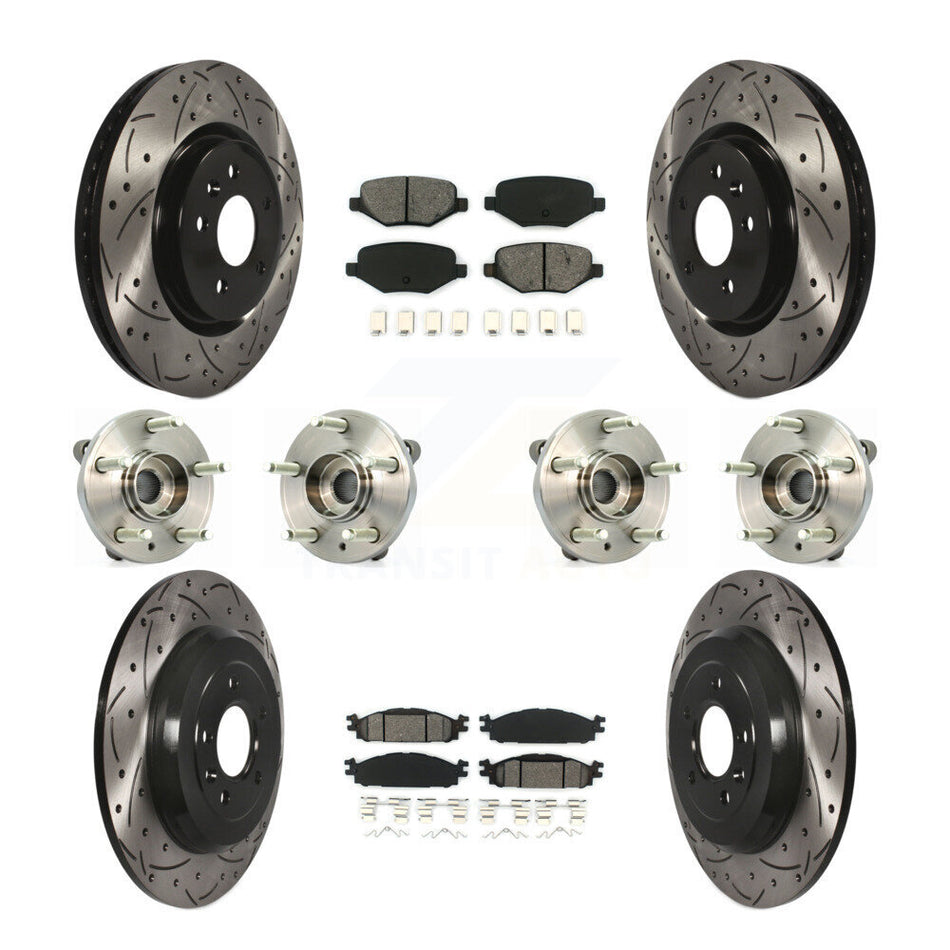 Front Rear Hub Bearings Assembly Coated Disc Brake Rotors And Semi-Metallic Pads Kit (10Pc) For Ford Taurus Flex Lincoln MKT MKS KBB-111118