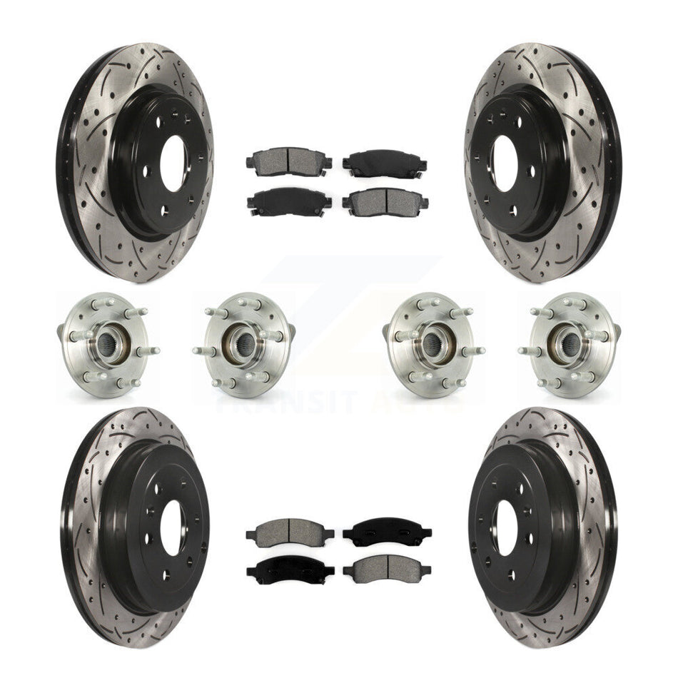 Front Rear Hub Bearings Assembly Coated Disc Brake Rotors And Semi-Metallic Pads Kit (10Pc) For Chevrolet Traverse GMC Acadia Buick Enclave Saturn Outlook Limited KBB-111121