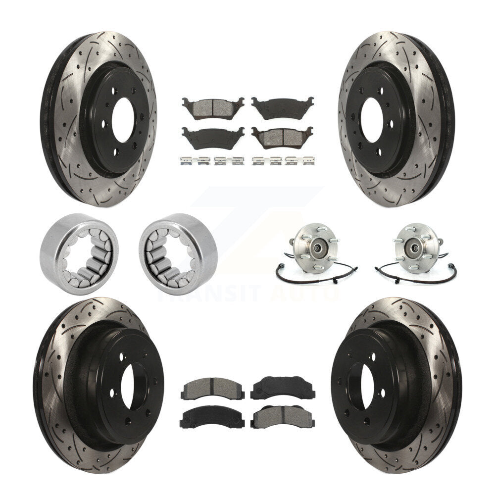 Front Rear Hub Bearing Coated Brake Rotor And Pad Shoe Kit (10Pc) For 2014 Ford F-150 4WD KBB-111173