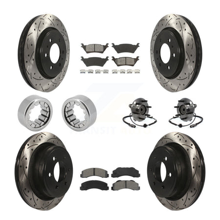 Front Rear Hub Bearing Coated Brake Rotor And Pad Shoe Kit (10Pc) For 2014 Ford F-150 RWD KBB-111175