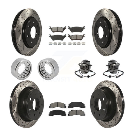 Front Rear Hub Bearing Coated Brake Rotor And Pad Shoe Kit (10Pc) For 2014 Ford F-150 RWD KBB-111177