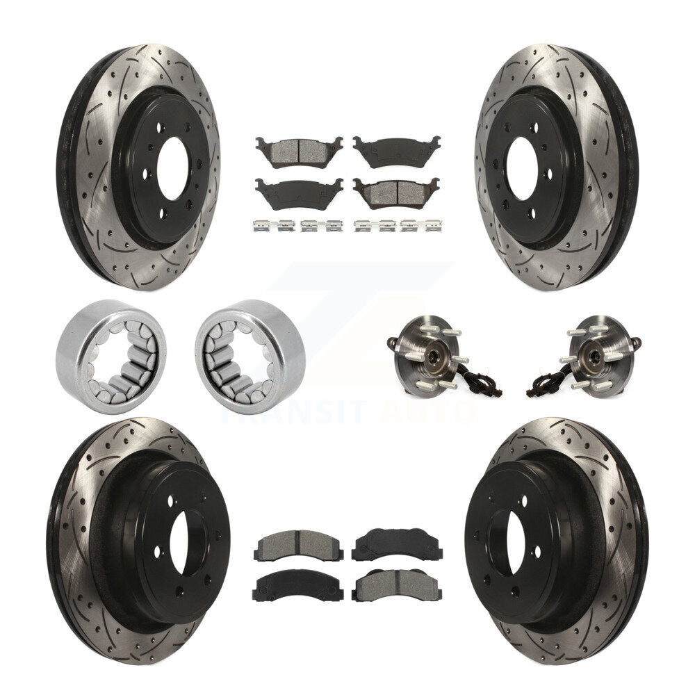 Front Rear Hub Bearings Coated Disc Brake Rotors And Pads Shoes Kit (10Pc) For Ford F-150 KBB-111183