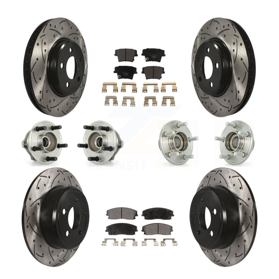 Front Rear Hub Bearings Assembly Coated Disc Brake Rotors And Ceramic Pads Kit (10Pc) For Chrysler 300 Dodge Charger Magnum KBB-111185