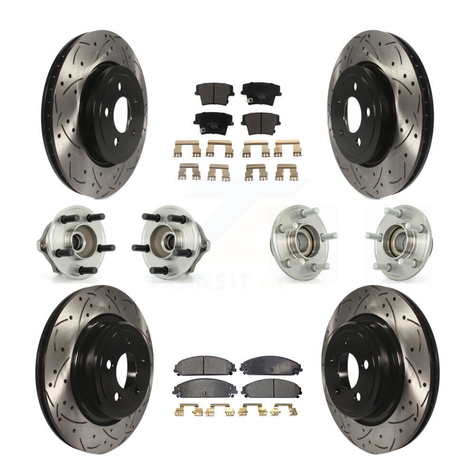 Front Rear Hub Bearings Assembly Coated Disc Brake Rotors And Ceramic Pads Kit (10Pc) For 2006-2008 Dodge Charger RWD with 5.7L 3.5L With Police Package KBB-111187