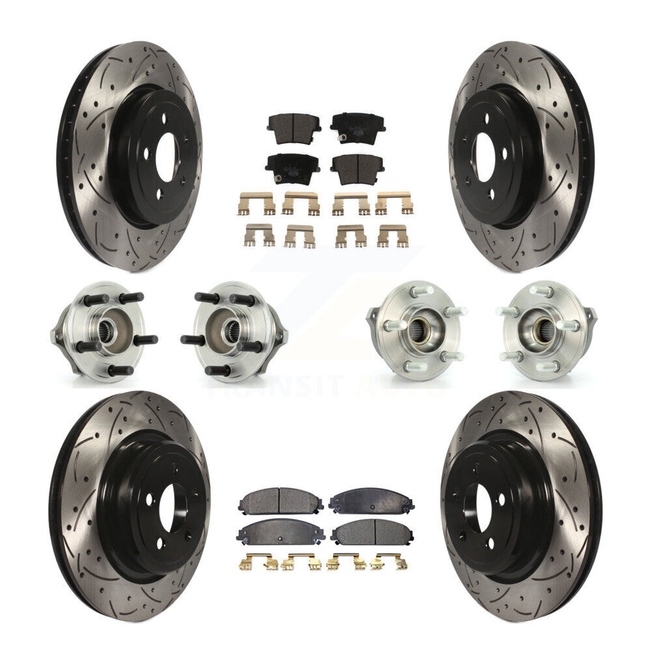 Front Rear Hub Bearings Assembly Coated Disc Brake Rotors And Ceramic Pads Kit (10Pc) For 2007-2008 Dodge Charger AWD with 5.7L With Police Package KBB-111191
