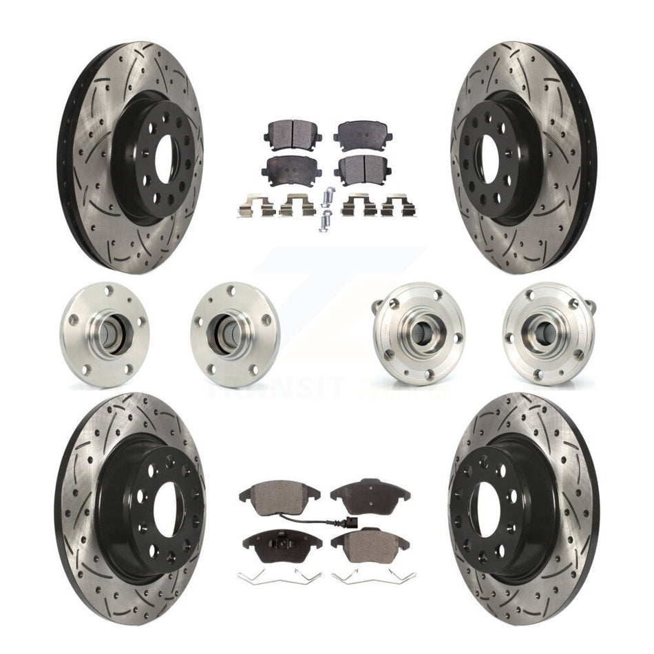 Front Rear Hub Bearings Assembly Coated Disc Brake Rotors And Ceramic Pads Kit (10Pc) For Volkswagen CC Passat KBB-111192