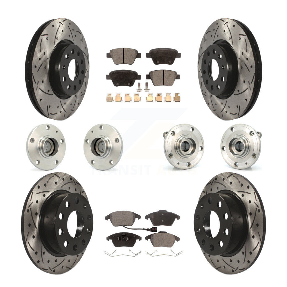 Front Rear Hub Bearing Coated Brake Rotor Pads Kit (10Pc) For 17-18 Volkswagen Jetta 2.0L KBB-111194