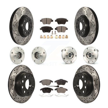 Front Rear Hub Bearing Coated Brake Rotor Pads Kit (10Pc) For 17-18 Volkswagen Jetta 2.0L KBB-111194