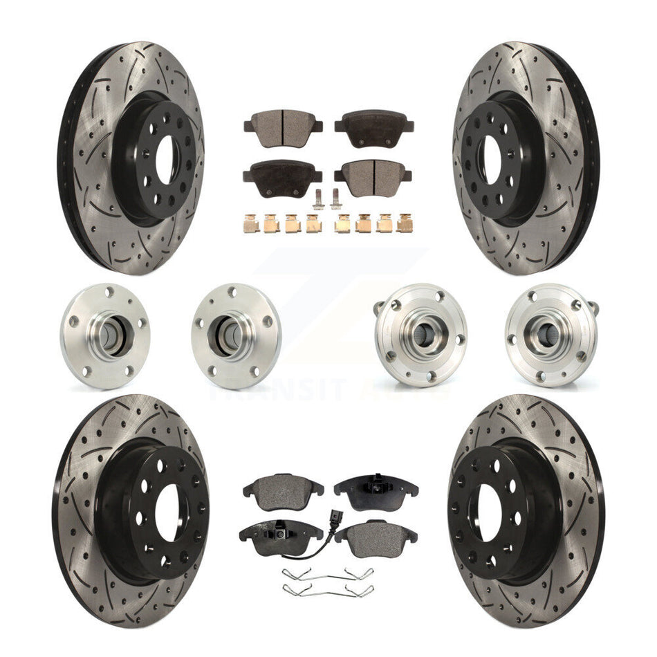 Front Rear Hub Bearings Assembly Coated Disc Brake Rotors And Ceramic Pads Kit (10Pc) For Volkswagen Passat KBB-111197