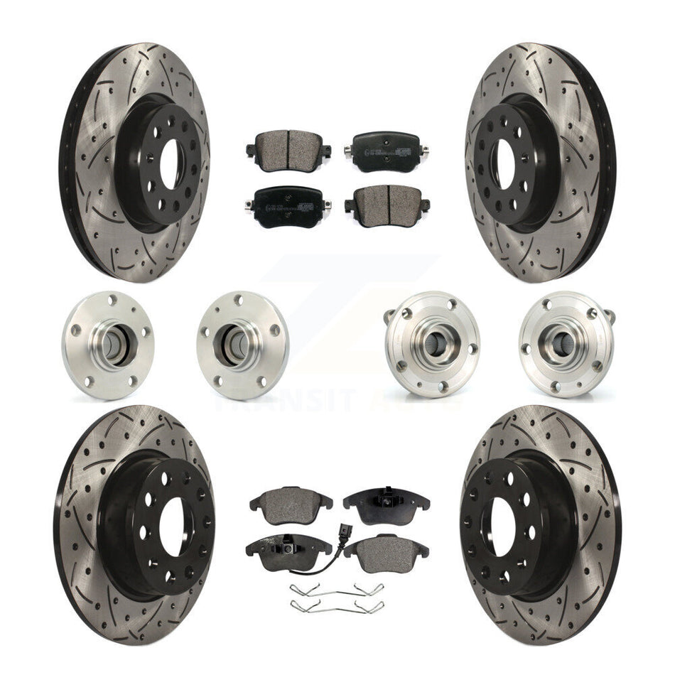Front Rear Hub Bearings Assembly Coated Disc Brake Rotors And Ceramic Pads Kit (10Pc) For Volkswagen Passat KBB-111198