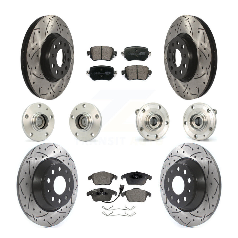Front Rear Hub Bearings Assembly Coated Disc Brake Rotors And Ceramic Pads Kit (10Pc) For 2016-2018 Audi Q3 KBB-111199