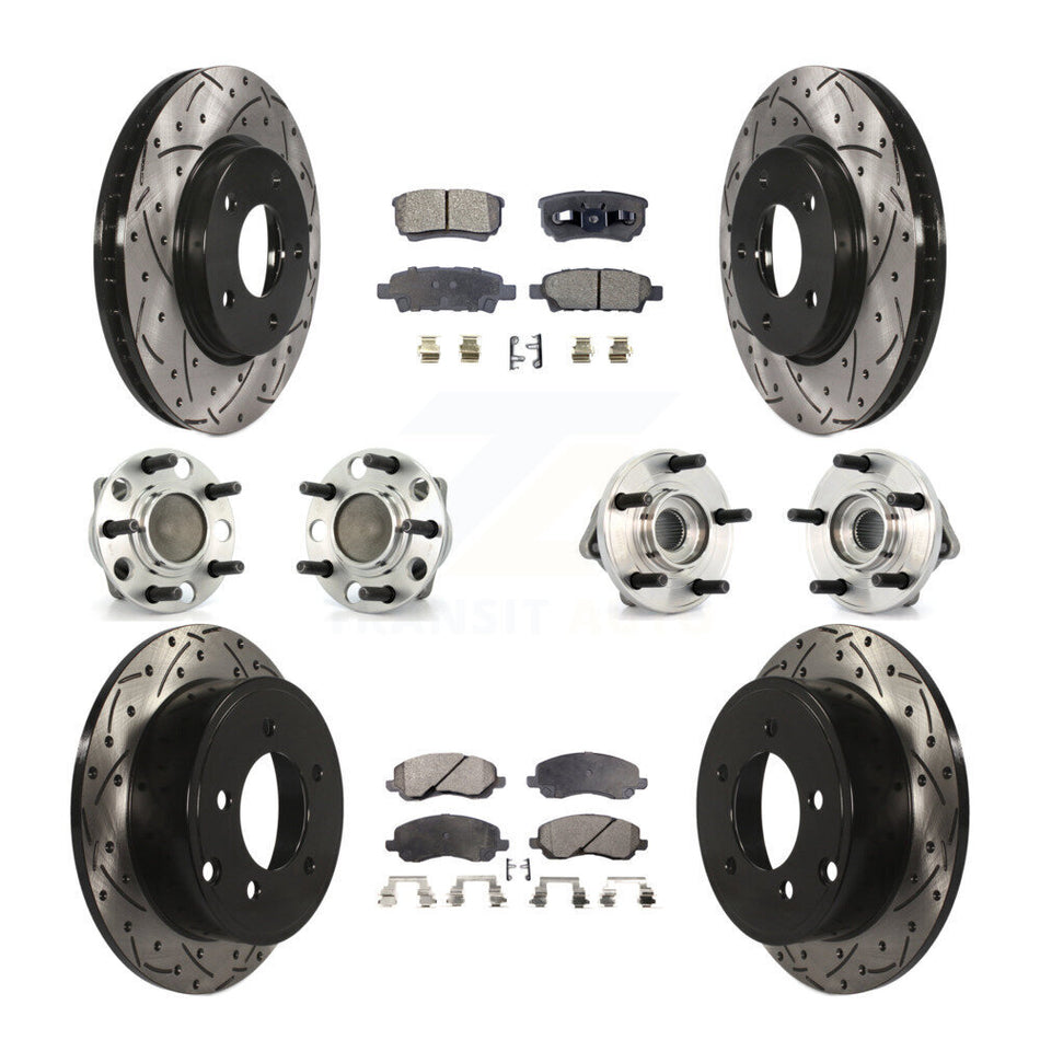 Front Rear Hub Bearings Assembly Coated Disc Brake Rotors And Ceramic Pads Kit (10Pc) For 2009 Dodge Caliber SXT with Drum rear brakes Non-ABS KBB-111209
