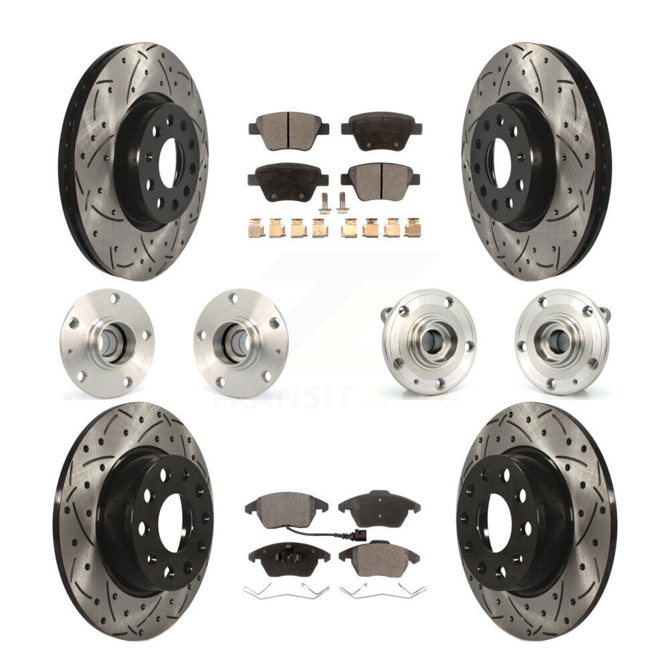 Front Rear Hub Bearings Assembly Coated Disc Brake Rotors And Ceramic Pads Kit (10Pc) For Volkswagen GTI With 30mm bearing KBB-111216