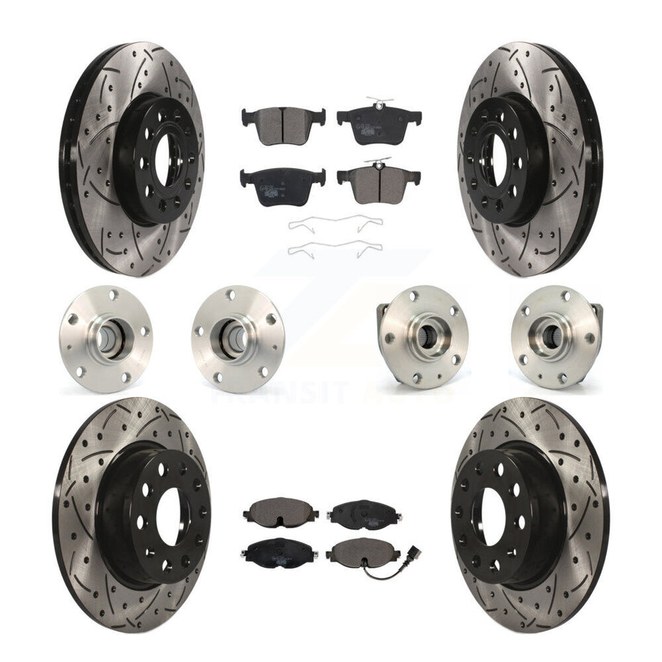 Front Rear Hub Bearings Assembly Coated Disc Brake Rotors And Ceramic Pads Kit (10Pc) For 2015-2019 Volkswagen e-Golf KBB-111225