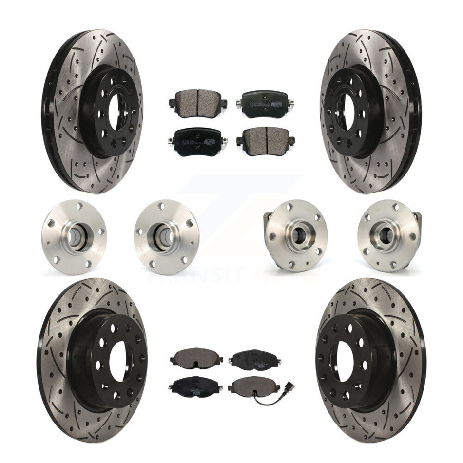 Front Rear Hub Bearings Assembly Coated Disc Brake Rotors And Ceramic Pads Kit (10Pc) For Volkswagen Golf SportWagen KBB-111226