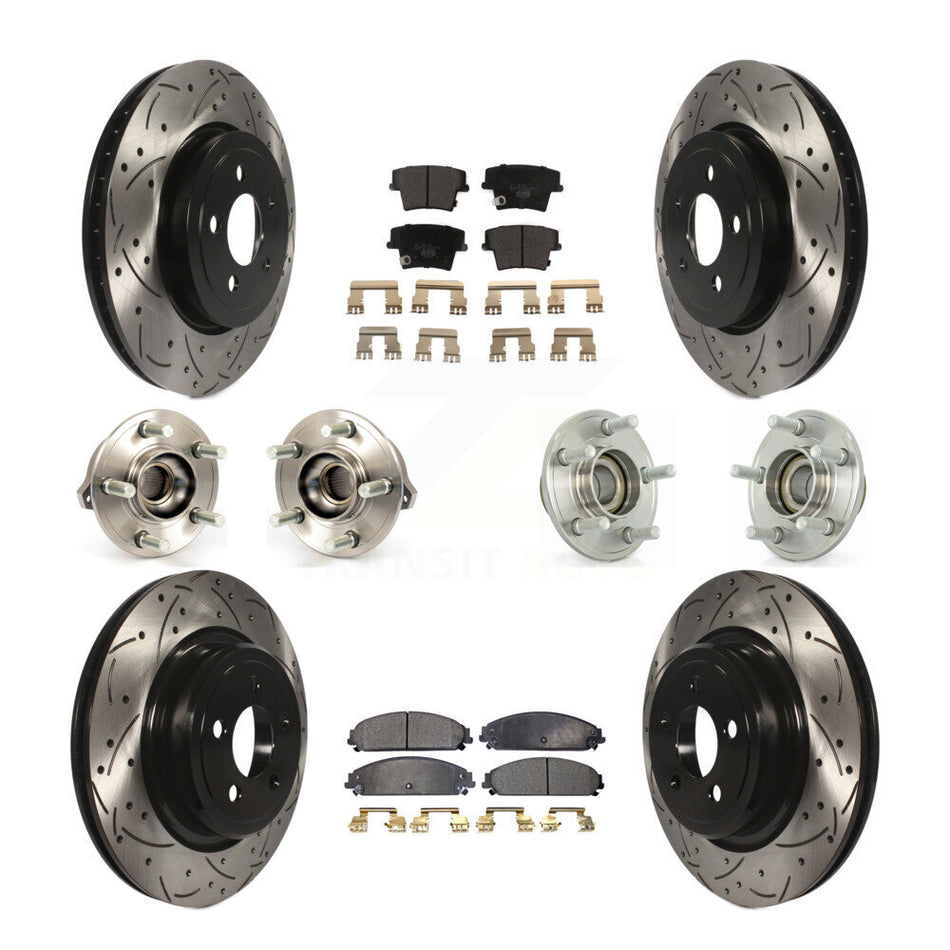 Front Rear Hub Bearings Assembly Coated Disc Brake Rotors And Ceramic Pads Kit (10Pc) For Dodge Charger With Police Package KBB-111232
