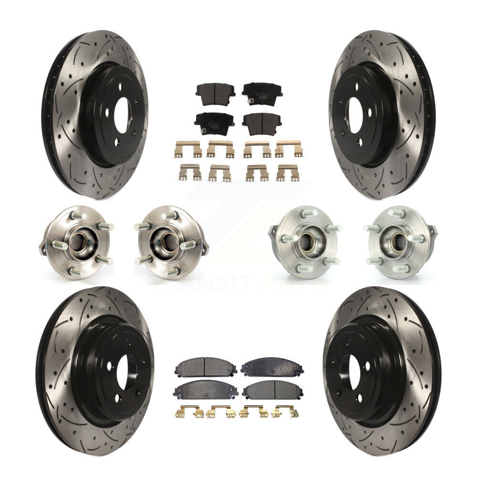 Front Rear Hub Bearings Assembly Coated Disc Brake Rotors And Ceramic Pads Kit (10Pc) For Dodge Charger AWD with 5.7L With Police Package KBB-111235