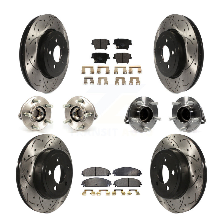Front Rear Hub Bearings Assembly Coated Disc Brake Rotors And Ceramic Pads Kit (10Pc) For Dodge Chrysler 300 Charger Challenger KBB-111237