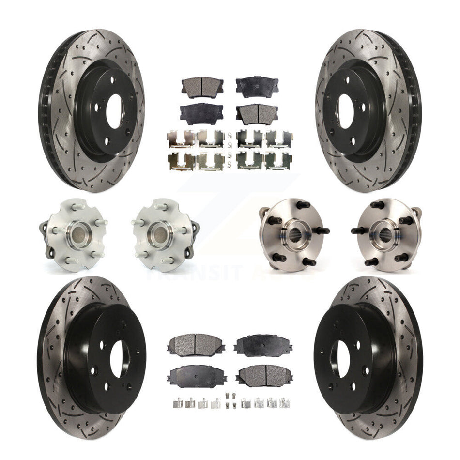 Front Rear Hub Bearings Assembly Coated Disc Brake Rotors And Ceramic Pads Kit (10Pc) For Toyota RAV4 With 3rd Row Seating KBB-111239