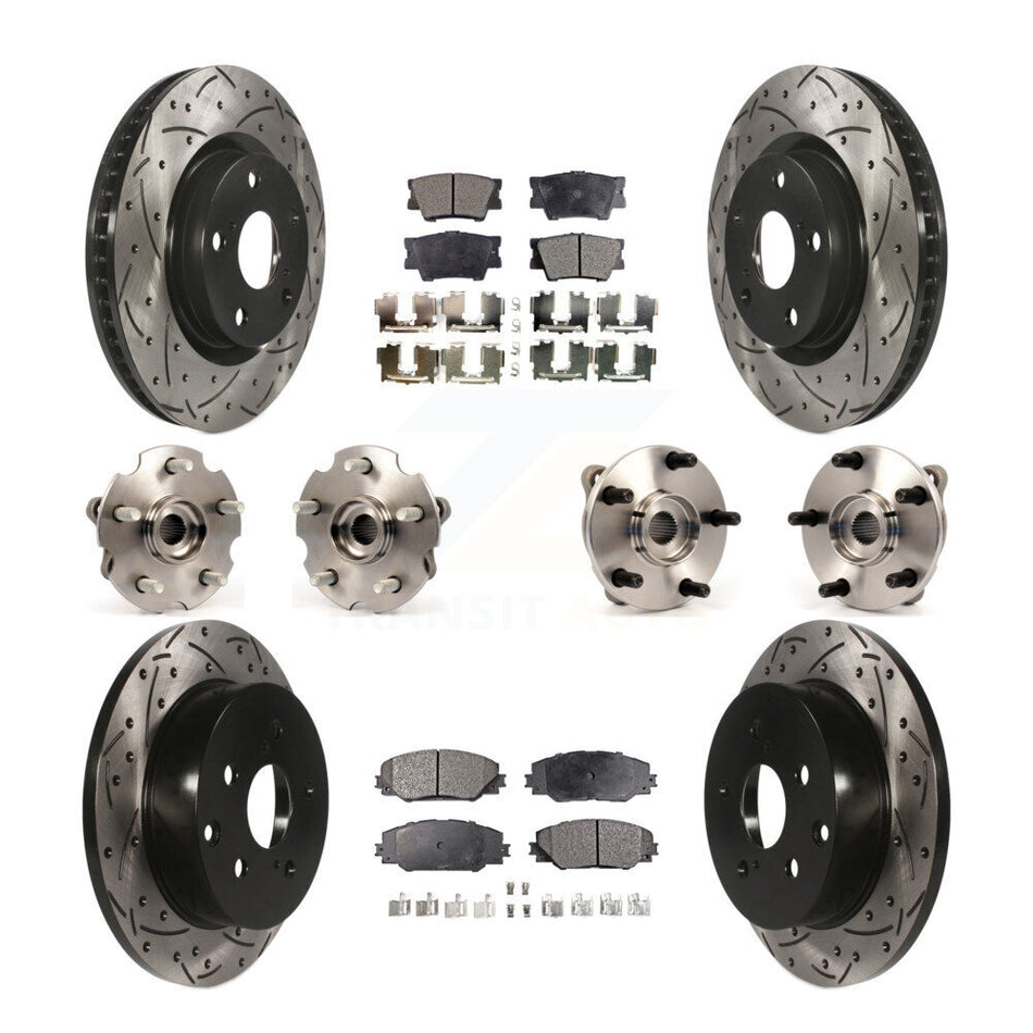 Front Rear Hub Bearings Assembly Coated Disc Brake Rotors And Ceramic Pads Kit (10Pc) For Toyota RAV4 With 3rd Row Seating KBB-111246