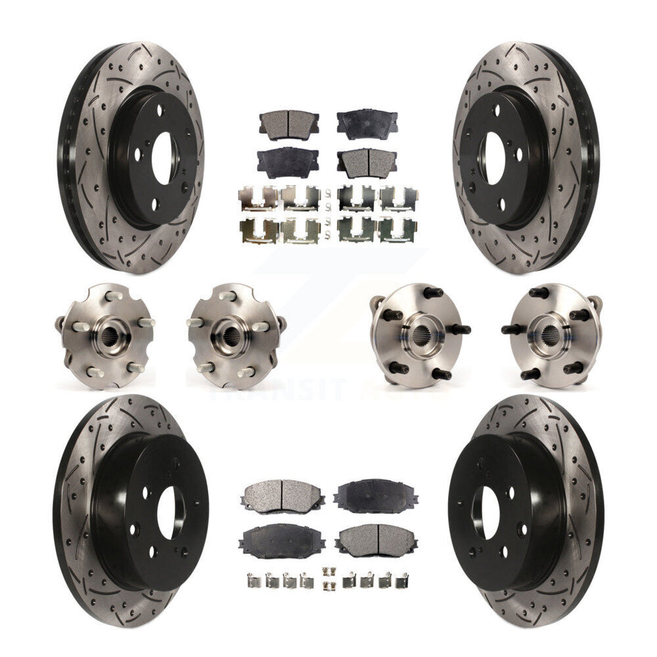 Front Rear Hub Bearings Assembly Coated Disc Brake Rotors And Ceramic Pads Kit (10Pc) For Toyota RAV4 Without 3rd Row Seating KBB-111247