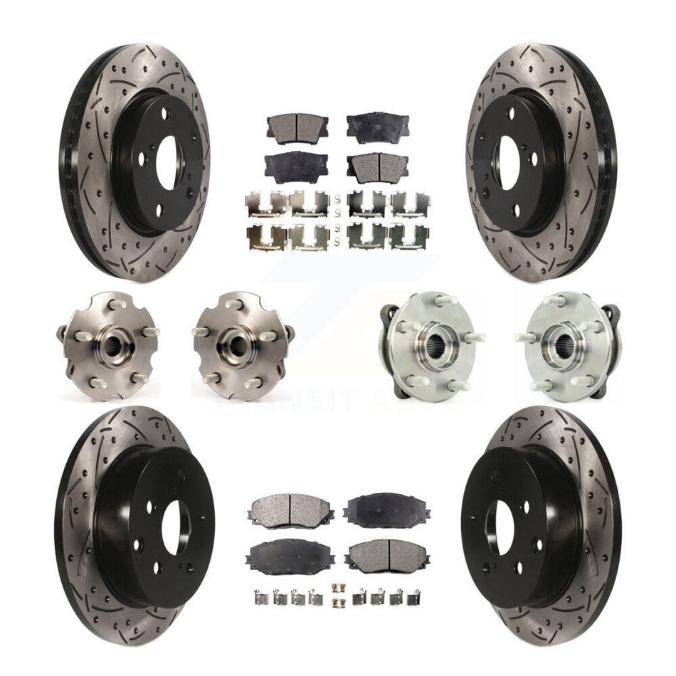 Front Rear Hub Bearings Assembly Coated Disc Brake Rotors And Ceramic Pads Kit (10Pc) For 2013-2018 Toyota RAV4 LE with AWD KBB-111249