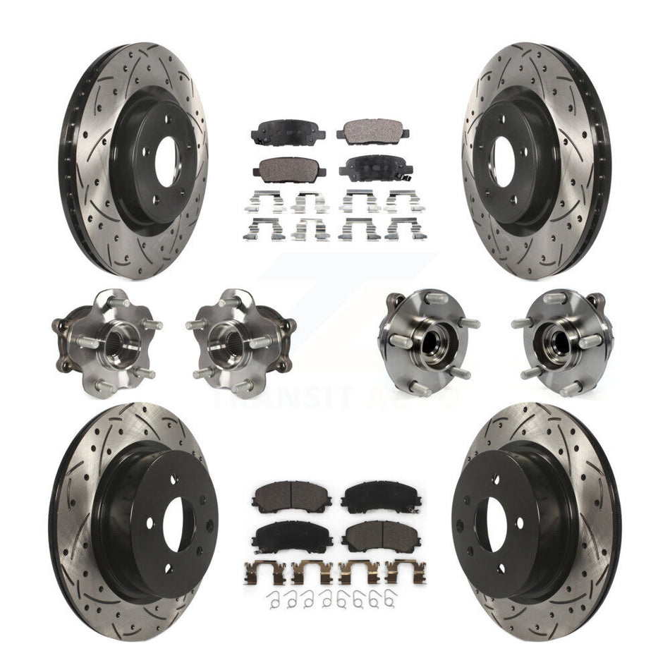 Front Rear Hub Bearings Assembly Coated Disc Brake Rotors And Ceramic Pads Kit (10Pc) For 2016-2017 INFINITI QX50 RWD KBB-111258